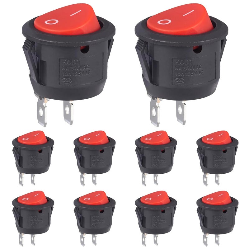 VEXUNGA Round Rocker Switch 12Volt On/Off 2 Pin Position Round Toggle Switches AC 6A/250V 10A/125V KCD1 Red Black Mini Circle Switch for Rv Car Truck Boat (Pack of 10pcs) - Image 1